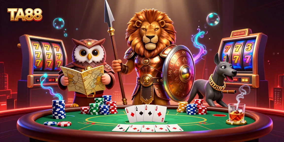 Engage in thrilling games with TA88 featuring a vibrant casino scene illustrating poker excitement.