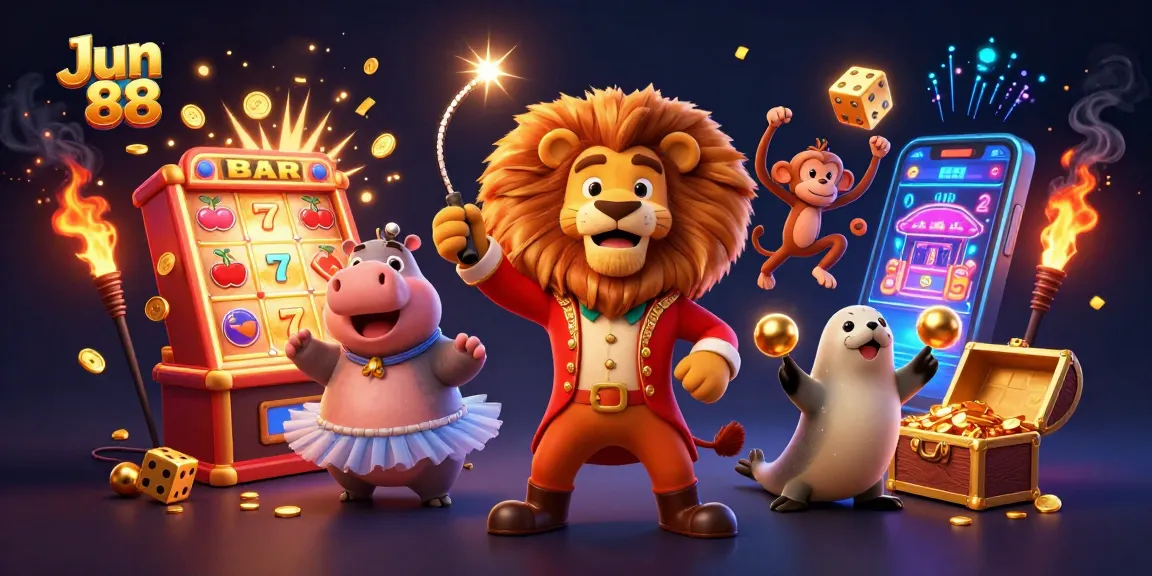 Engage with Jun 88's vibrant slot machine action featuring dynamic casino games and lively characters.