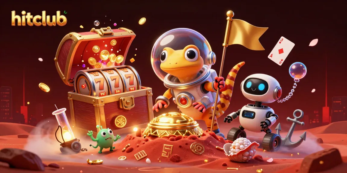 hitclub showcases a Martian gecko discovering a golden casino, highlighting thrilling gambling elements and excitement.