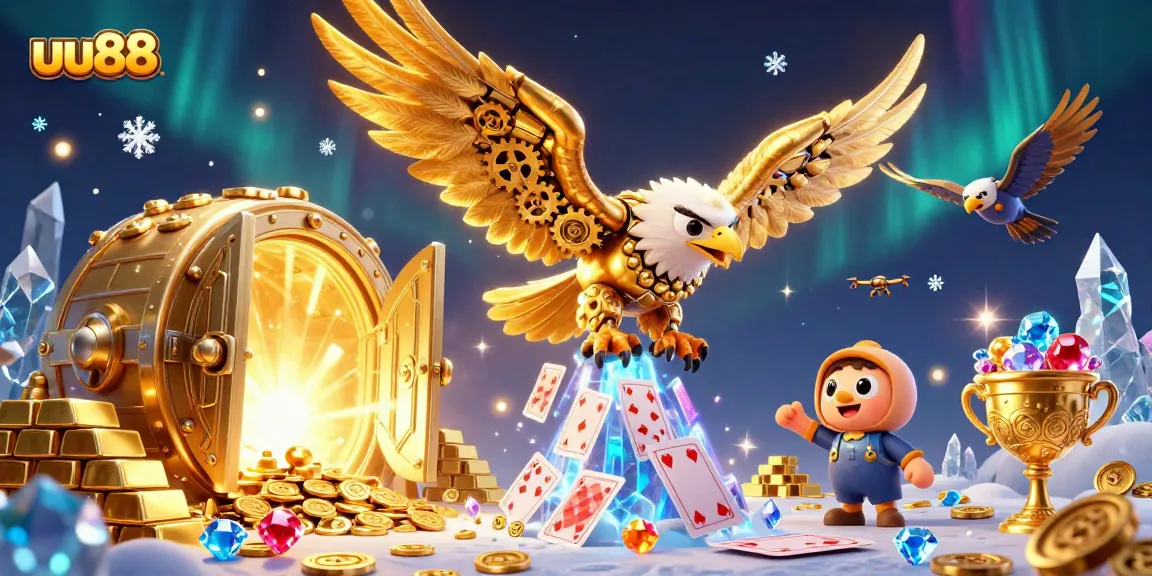 uu88 immerses players in a 3D world of vibrant gaming with gold treasures and dynamic cards.