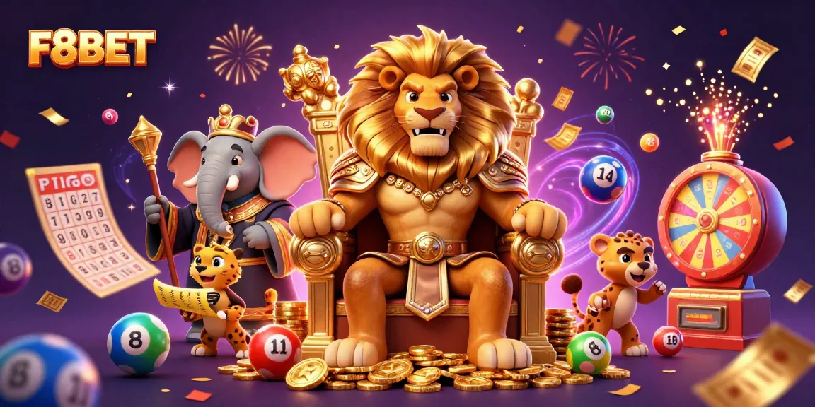 F8BET offers thrilling casino action with a lion king, elephant advisor, and cheetah messenger.