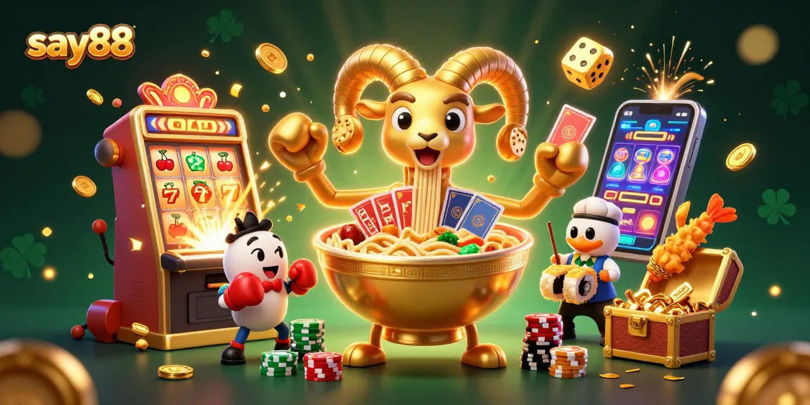 Engage in casino action with say88’s vibrant 3D illustration showcasing dynamic characters and exciting game elements.