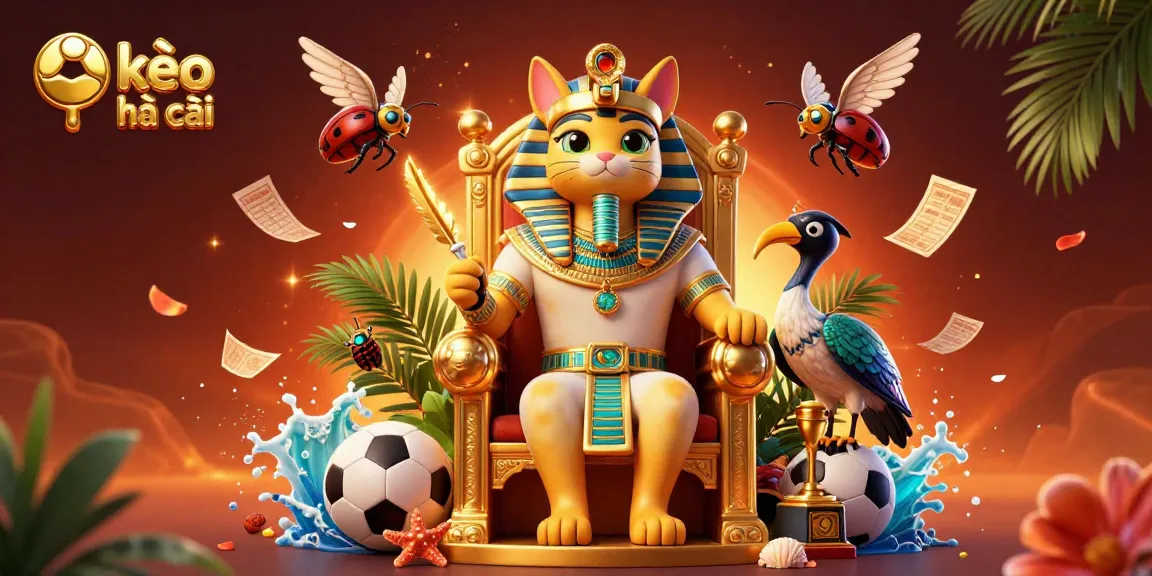 Engage with kèo nhà cái as 3D pharaoh cat and betting elements come to life in a vibrant scene