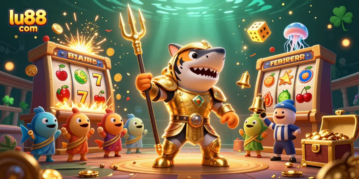 Experience the lively online gaming atmosphere of lu88 com with dynamic slot machines and playful sea creatures.