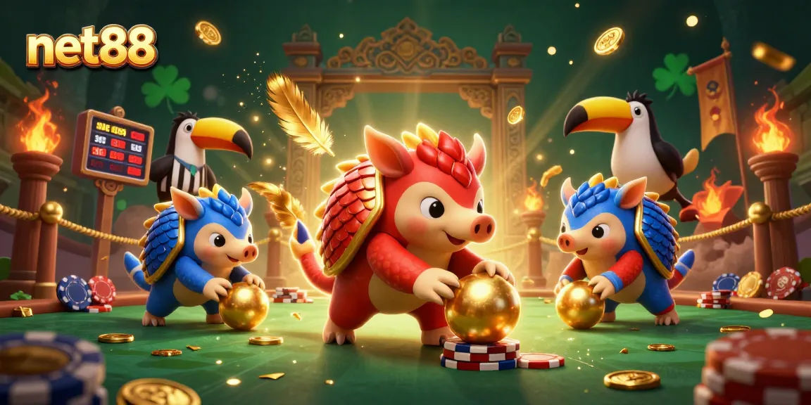 net88 pangolins compete in a dynamic casino scene with poker chips and gold