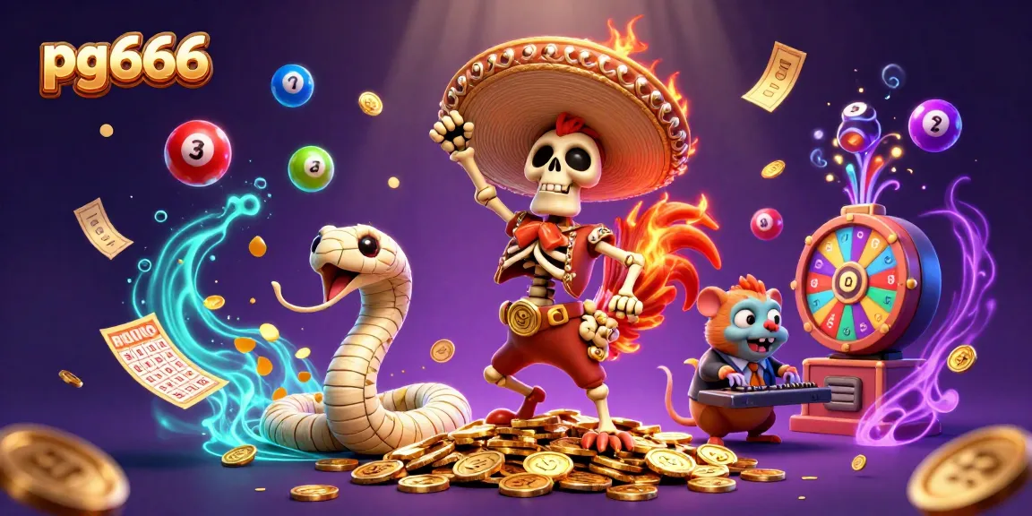 Engage with pg666’s vibrant casino action as characters dance around a lottery prize scene.