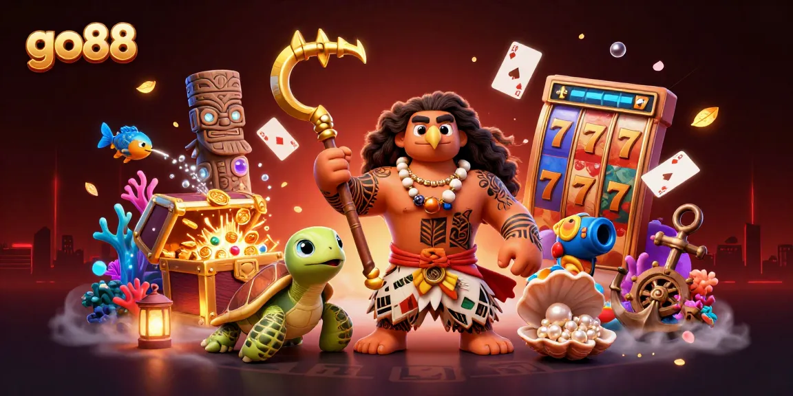 Play exciting games at go88 featuring a vibrant scene with characters and slot elements.