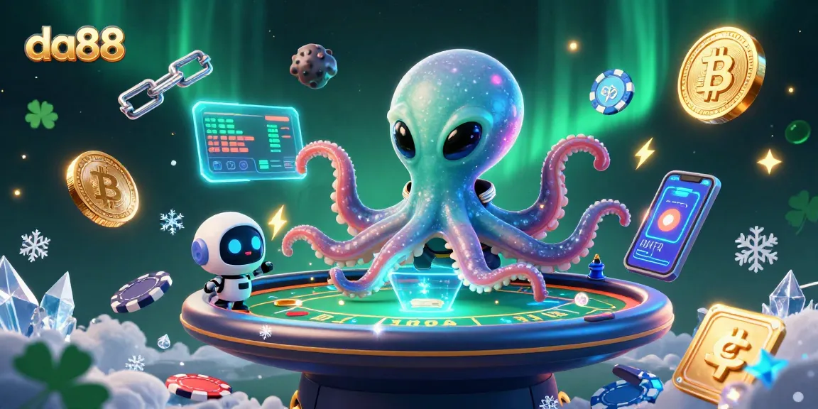 Engage in thrilling card games at da88 with an alien octopus and robotic companion.