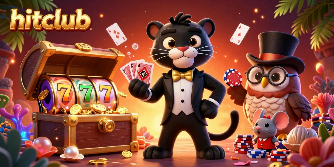 Experience exhilarating gameplay with hitclub as a stylish panther deals cards surrounded by vibrant casino elements.
