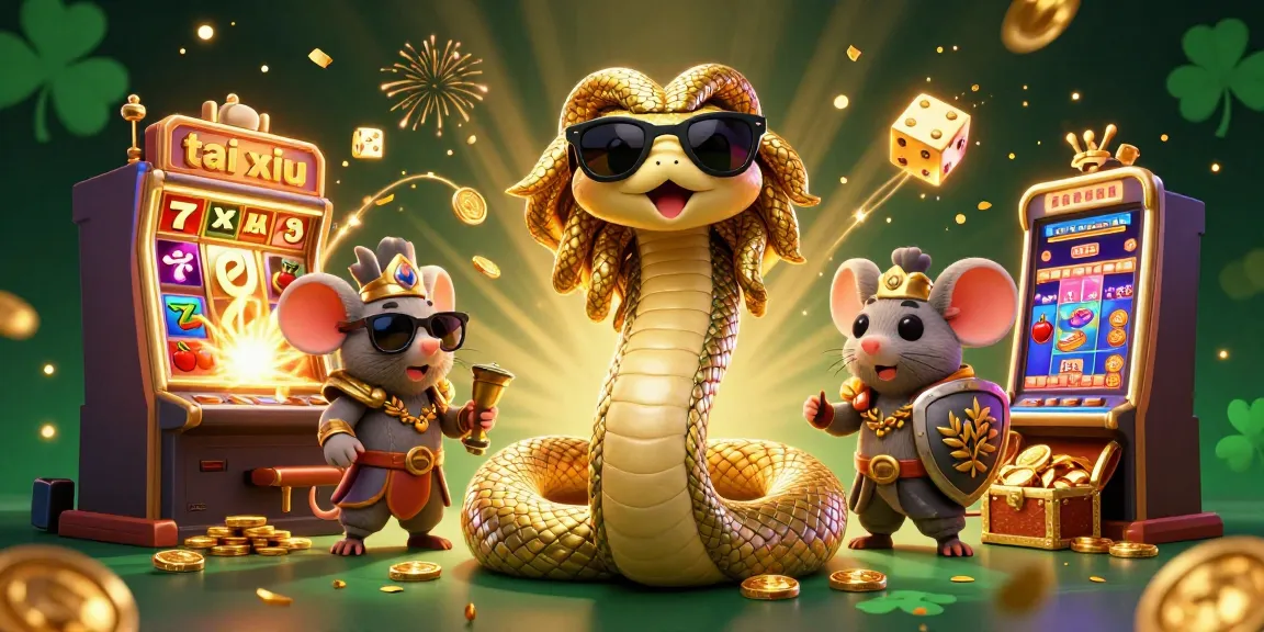 Tai xiu characters engage in dynamic casino action amid exploding jackpots, winning coins, and vibrant visuals.