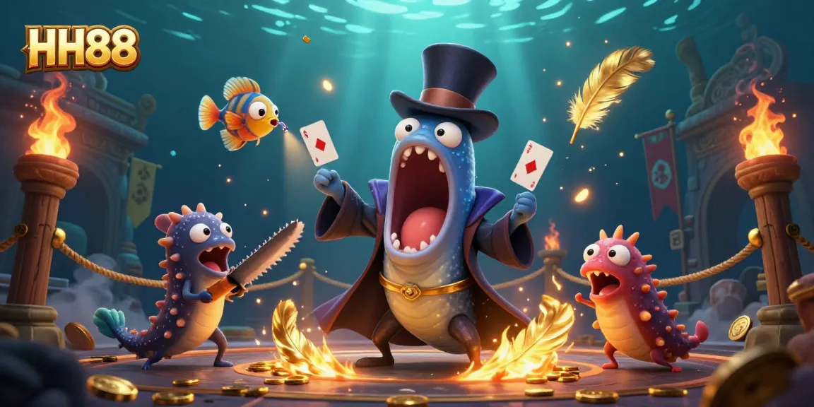 Experience winning strategies at HH88 with colorful illustrations of unique sea creatures in a magical casino.