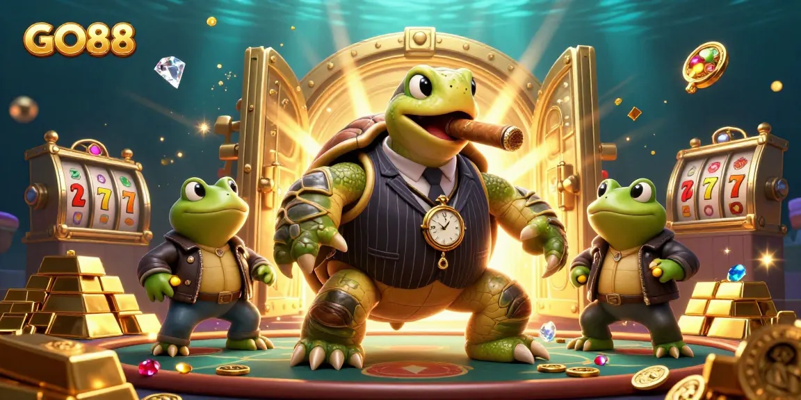 Experience thrilling casino adventures with GO88's vibrant 3D cartoon characters and slot elements.