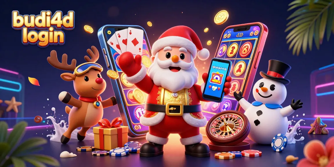 Engage with exciting gameplay at budi4d login amidst colorful slots, festive characters, and rich casino elements.
