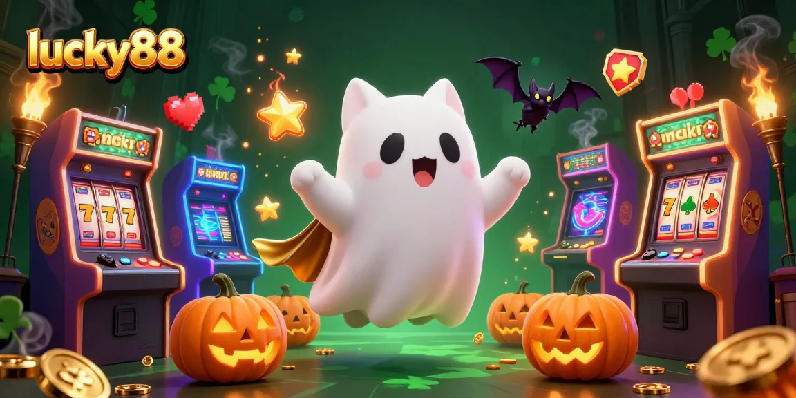Experience the thrilling atmosphere of lucky88 with a ghost cat and glowing casino elements.