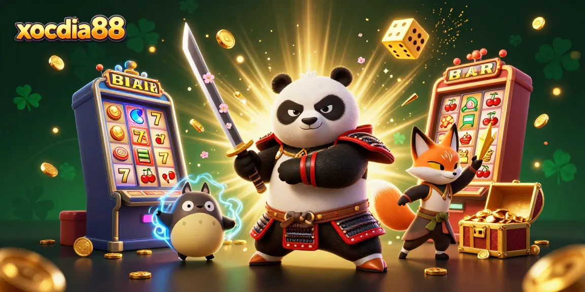 Experience the thrill of xocdia88 with samurai panda and ninja fox in an exciting casino environment.