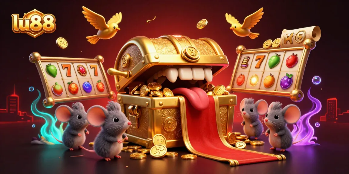 Experience thrilling gaming at lu88 with a treasure chest luring adventurer mice amid dynamic casino elements.