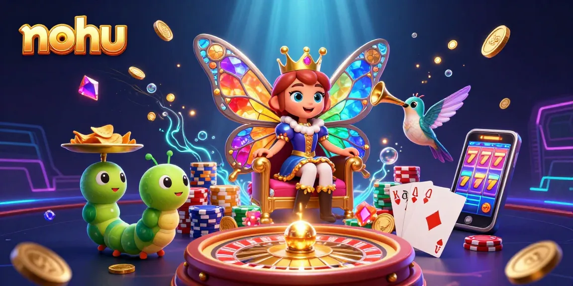Nohu empowers gamblers with an exciting array of vibrant coins and cards cascading through the casino atmosphere.