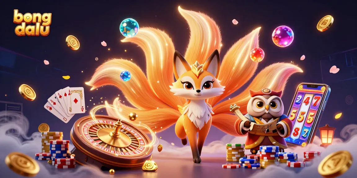 Join the action with bong da lu as joyous fox spirits celebrate over flowing coins and dynamic gaming elements.