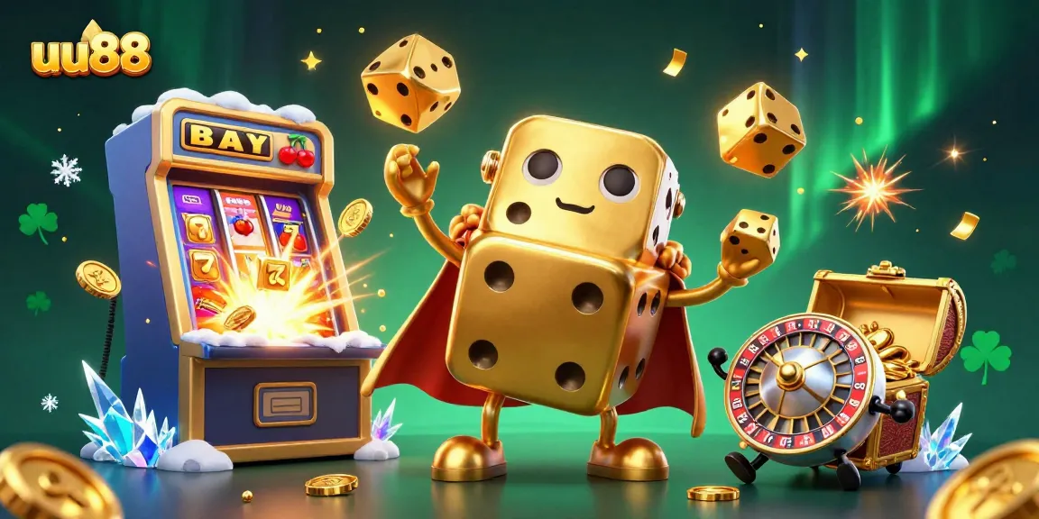 Experience the excitement of uu88 with vibrant casino elements and a golden dice golem in action.
