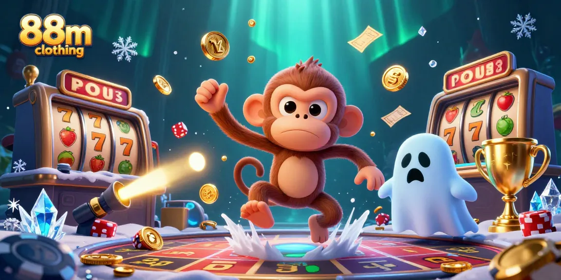Experience thrilling action with 88m clothing in a lively casino scene filled with golden coins and slot reels.