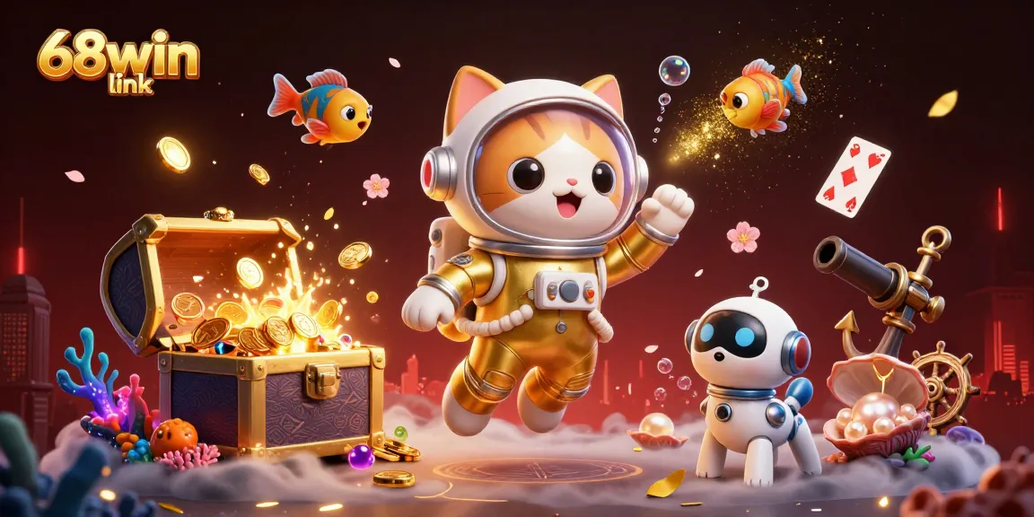 Play exciting fish games at 68win link while enjoying a vibrant 3D underwater casino scene.
