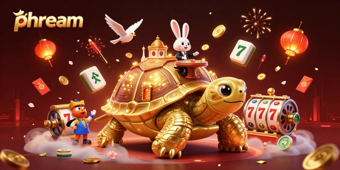 Experience thrilling gaming at phdream with the golden tortoise casino, vibrant slot elements, and festive decor.