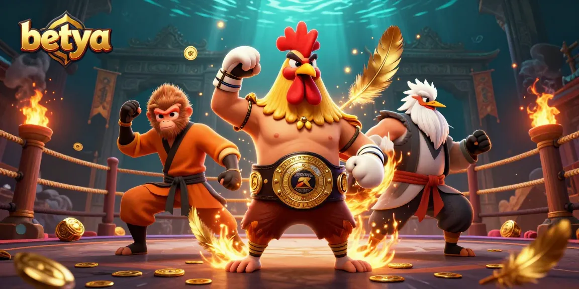 Experience thrilling gameplay at betya with our vibrant 3D casino scene featuring animated fighters and betting elements.
