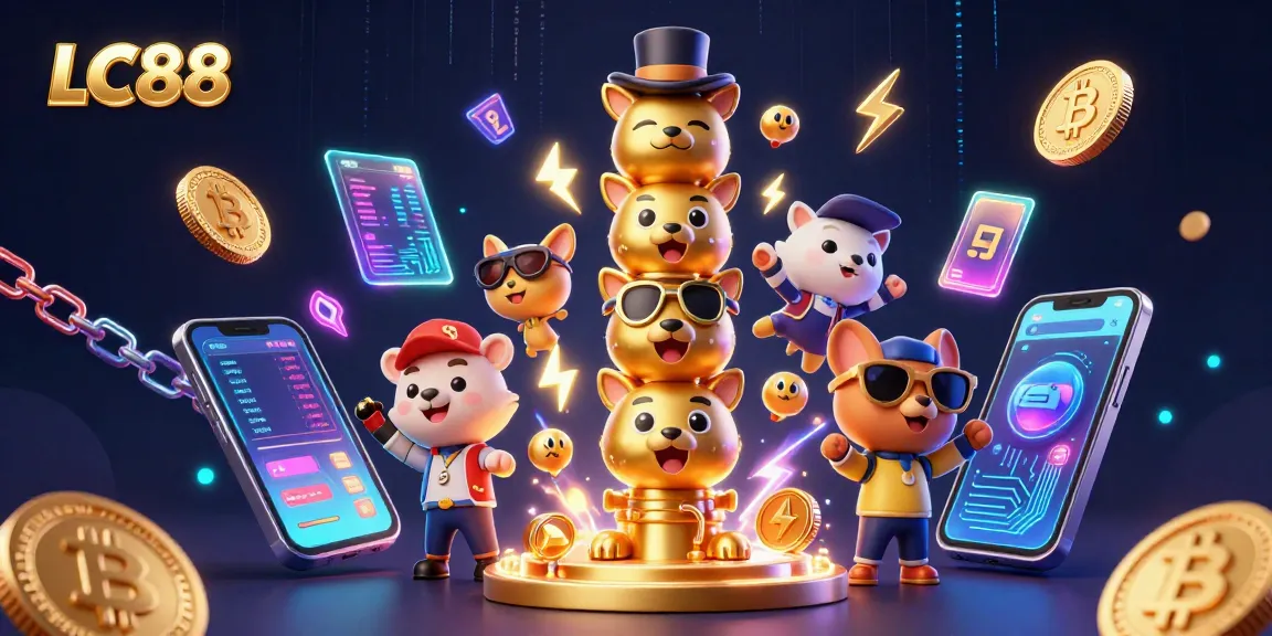 Engage with LC88's vibrant 3D casino illustration showcasing lively gaming elements for online bettors.