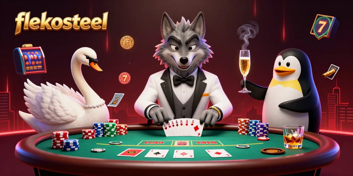 Engage in thrilling gambling action with flekosteel as the debonair wolf and elegant swan deal casino cards.