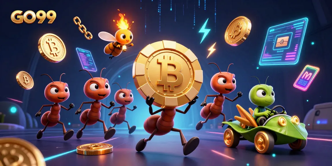 GO99's thrilling heist scene with animated ants and crypto elements in action