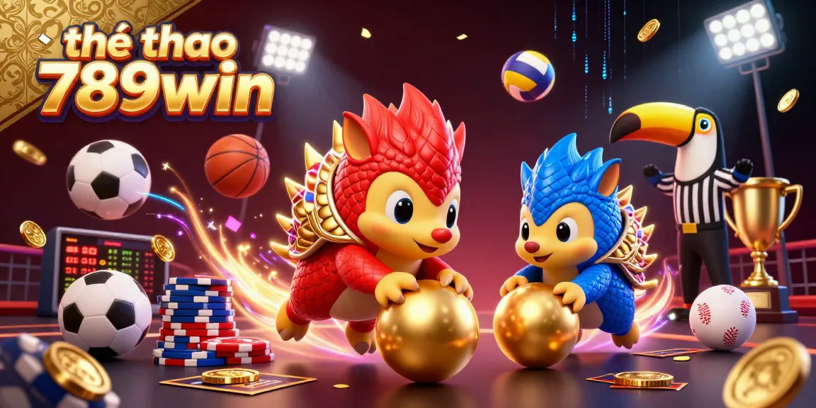 Engage in thể thao 789win with 3D pangolins competing amidst vibrant sports elements and dynamic energy.