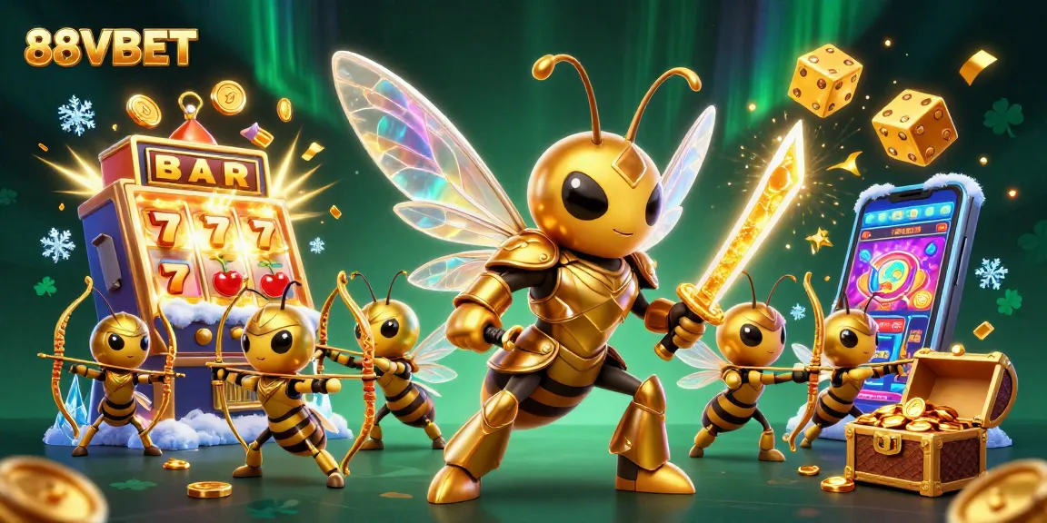 88VBET showcases a dynamic scene featuring a golden hornet samurai among casino elements.